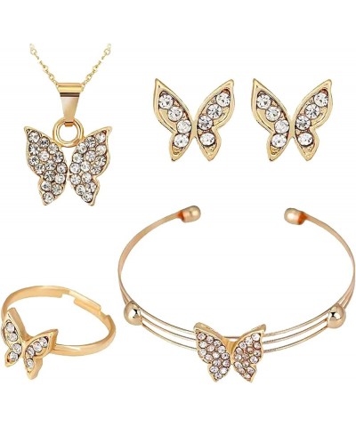 4 PCS Set Rings Earrings Necklace Bracelet for Women Water Drop Fashion Simple Design Four-piece Jewelry Sets Z01-Gold One Si...