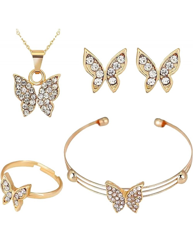 4 PCS Set Rings Earrings Necklace Bracelet for Women Water Drop Fashion Simple Design Four-piece Jewelry Sets Z01-Gold One Si...