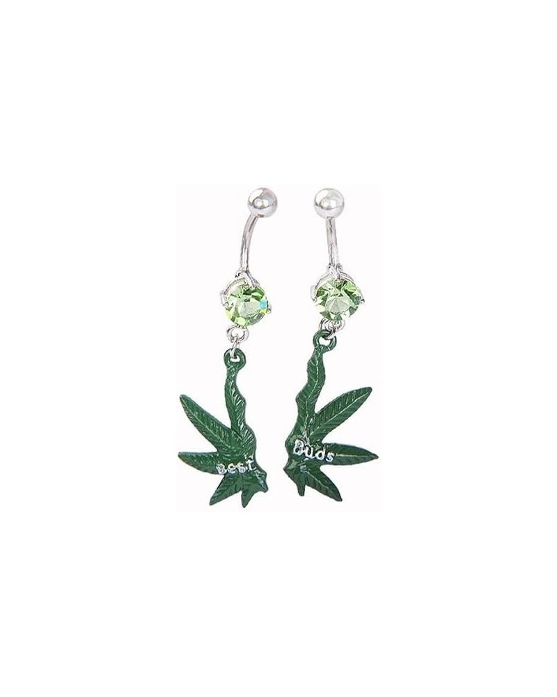 1 Pair Rhinestone Button Maple Leaf Buds Dangle Navel Belly Rings Xmas Gifts Beach Bikini $4.45 Body Jewelry