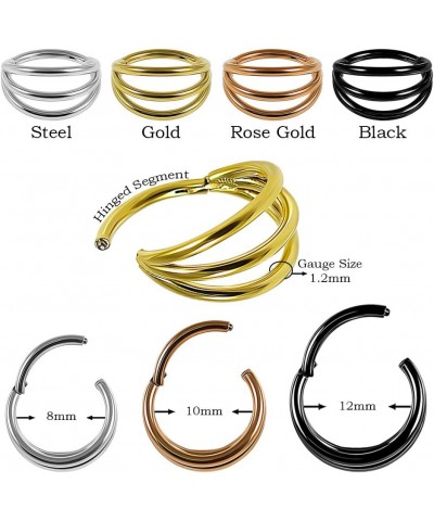 Triple Stack 16 Gauge 316L Surgical Steel Clicker Hinged Segment Nose Ring Septum Piercing Jewelry Rose Gold $8.66 Body Jewelry