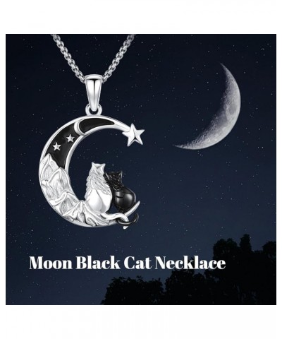 Black Cat Necklace 925 Sterling Silver Celtic Moon Cat Pendant Necklace Cat Jewelry for Women Girl Cat Lovers Anniversary Chr...