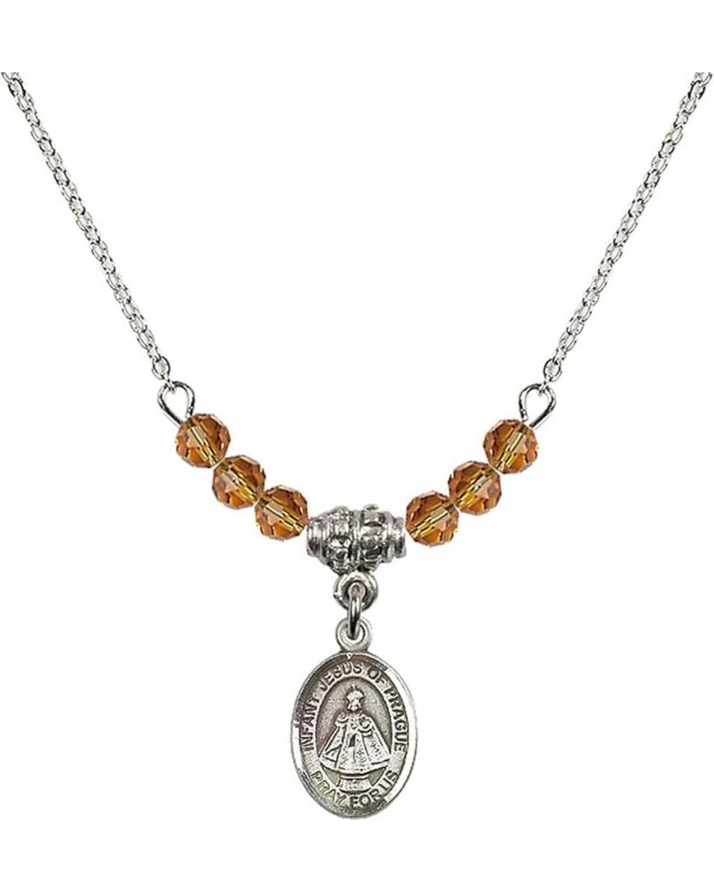 November Birth Month Bead Necklace with Catholic Patron Saint Petite Charm, 18 Inch Infant of Prague $32.44 Necklaces