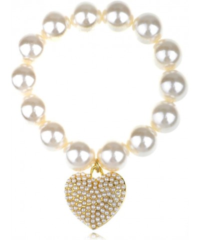 Chunky Faux White Pearl Bead Lolita Bracelet Golden Toned Heart Love Charm $11.79 Bracelets