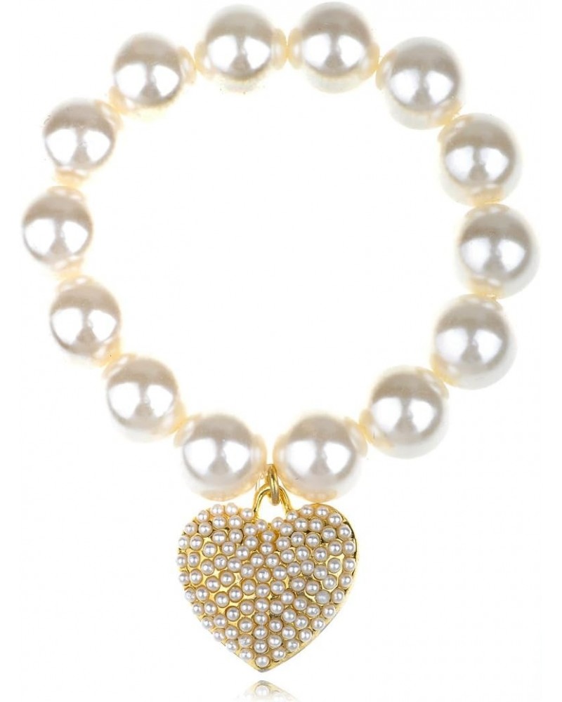 Chunky Faux White Pearl Bead Lolita Bracelet Golden Toned Heart Love Charm $11.79 Bracelets