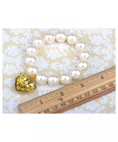 Chunky Faux White Pearl Bead Lolita Bracelet Golden Toned Heart Love Charm $11.79 Bracelets