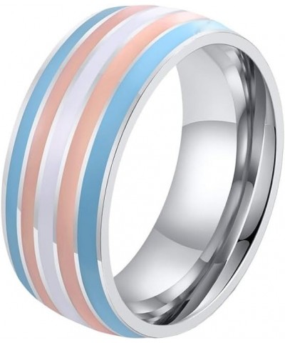 Unisex Stainless Steel 8mm Unique Cool Enamel Rainbow Stripes Homosexuals LGBT Gay Pride Ring Eternity Couple Wedding Band Tr...