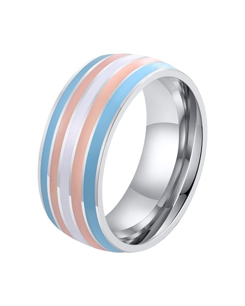 Unisex Stainless Steel 8mm Unique Cool Enamel Rainbow Stripes Homosexuals LGBT Gay Pride Ring Eternity Couple Wedding Band Tr...