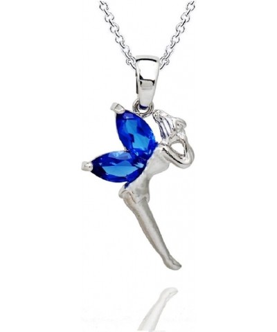 Fairy Tinkerbell Pendant Necklace with Zirconia Crystals 18K White Gold Plated 18 inches for Women Blue $11.91 Necklaces