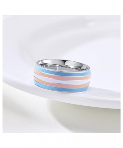 Unisex Stainless Steel 8mm Unique Cool Enamel Rainbow Stripes Homosexuals LGBT Gay Pride Ring Eternity Couple Wedding Band Tr...