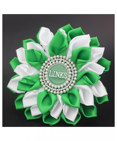 Greek Sorority Paraphernalia Gift Sorority Brooch Pin for Women White & Green Satin 5.5" Pearl Flower Pin L-Flower Pin $13.10...