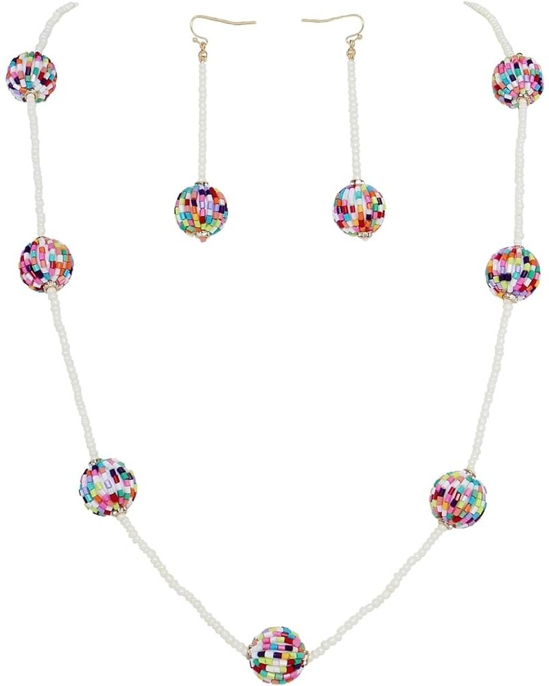 Long Beaded Necklace with Rhinestones Ball Fashion Costume Beads Necklace Earrings Set Women Gift Mix $9.51 Jewelry Sets