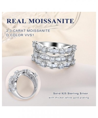 Moissanite Rings for Men Women 925 Sterling Silver 2-3.5ct D Color VVS1 Simulated Diamond Moissanite Pave/Baguette Band State...