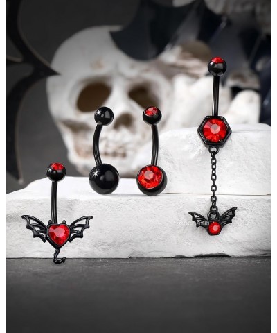 Halloween Belly Button Rings 4PCS 14G Belly Button Ring Black Belly Rings for Women Dangle Belly Piercing Jewelry 316l Stainl...