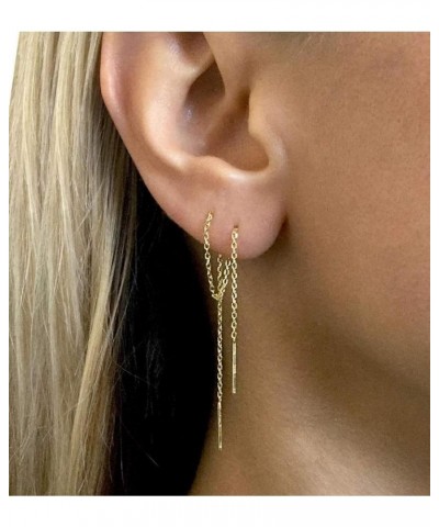 A Pair 925 Sterling Silver Tassel Threader Drop Earrings Long Chain Ear Line golden $8.84 Earrings