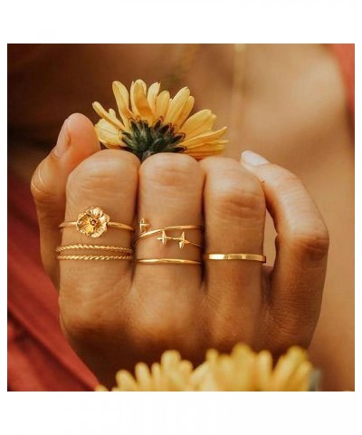 Birth Flower Ring for Women 14K Gold Plated Floral Minimalist Stackable Rings Finger Jewelry Birthday Gifts for Girls 12 Mont...