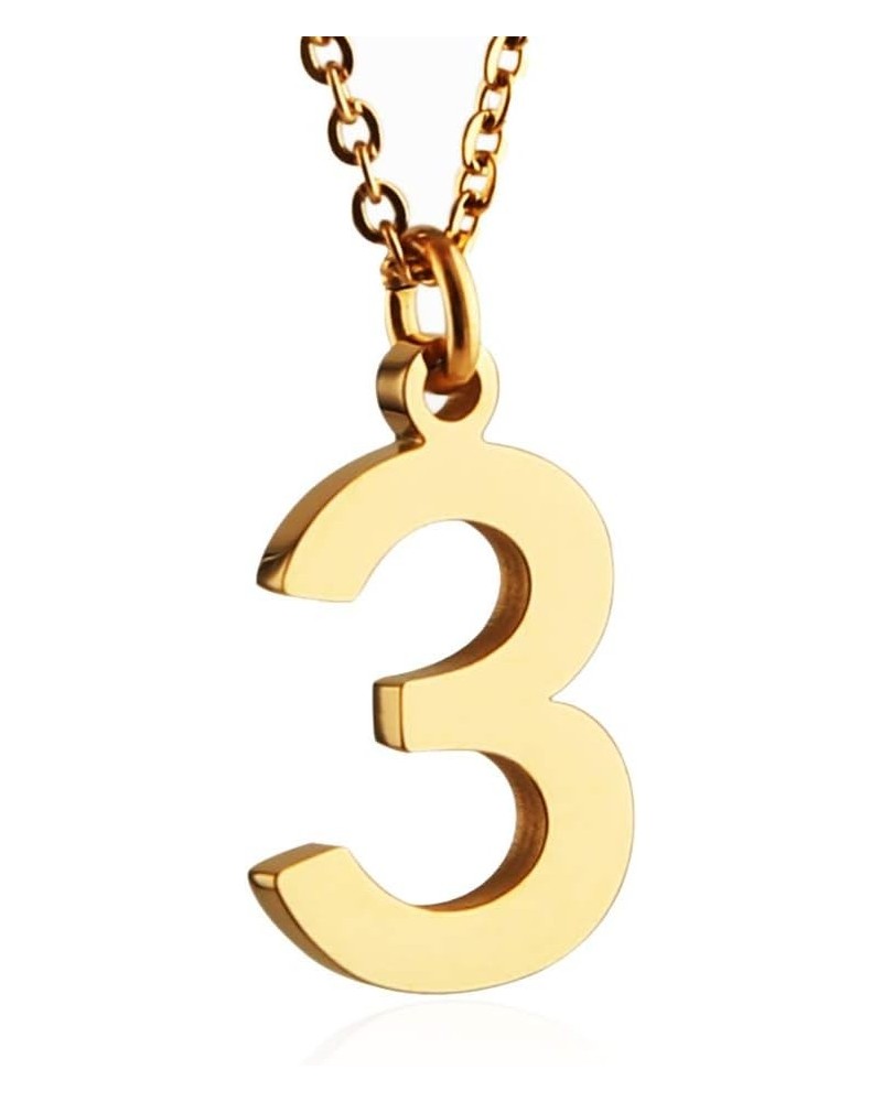 Womens Stainless Steel Number 0-9 Charms Pendant Necklace 2 Colors Gold Silve 3 - Gold $7.94 Necklaces