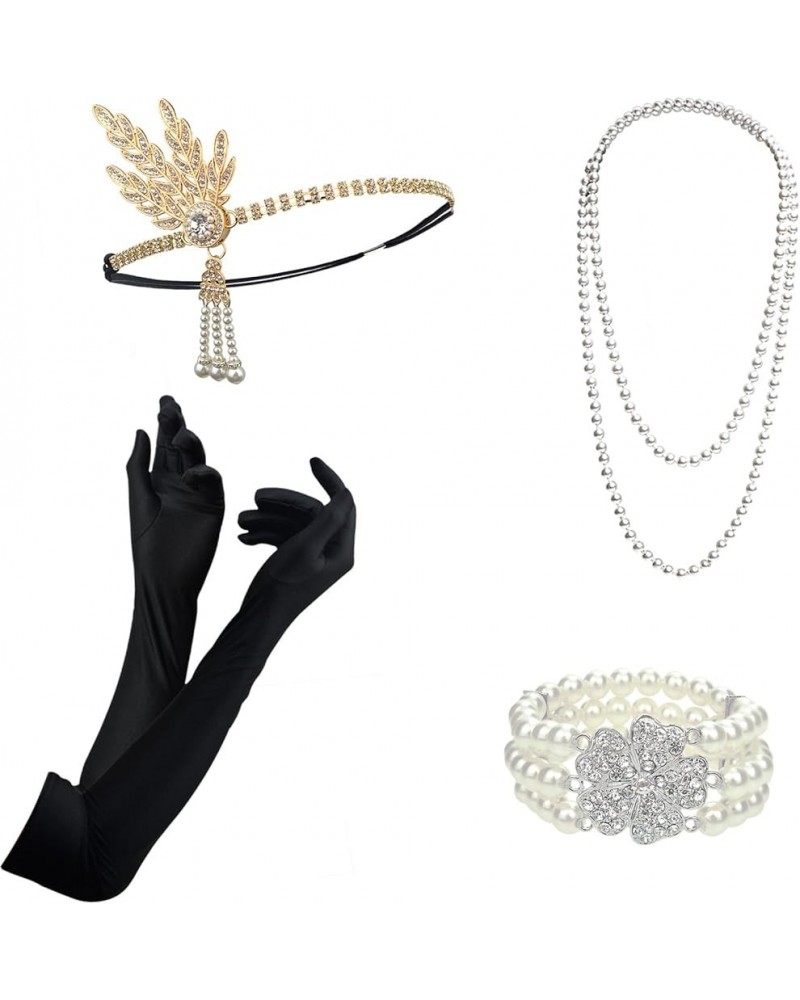 1920s Great Gatsby Accessories for Women Flapper Headpiece Headband Gloves Costume Harlem Nights Accessories Set Set 2-1 $11....