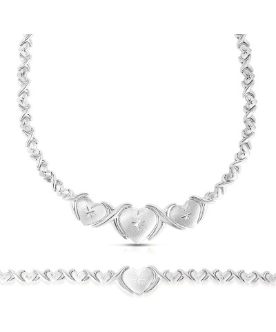 925 Sterling Silver Stampato XOXO Hugs and Kisses with Graduating Heart Pendant Bracelet and Necklace Set Rhodium Plated $73....