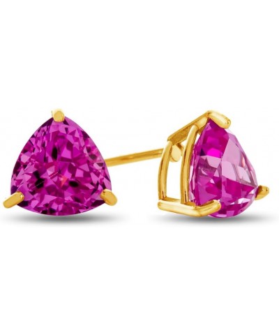 Solid 10k White Gold or 7x7mm Trillion Post-With-Friction-Back Stud Earrings Created Pink Sapphire Yellow Gold $52.90 Earrings