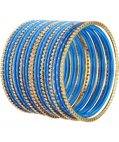 Indian Bangle Set Rhinestone CZ Plain Metal Bracelet Bangle Jewelry for Women Picton Blue (Set of 20 Pcs) 2-4 $11.28 Bracelets