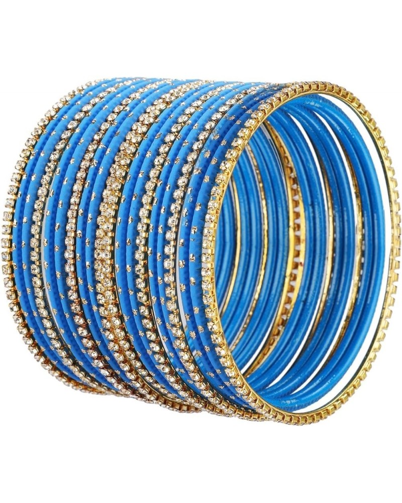 Indian Bangle Set Rhinestone CZ Plain Metal Bracelet Bangle Jewelry for Women Picton Blue (Set of 20 Pcs) 2-4 $11.28 Bracelets