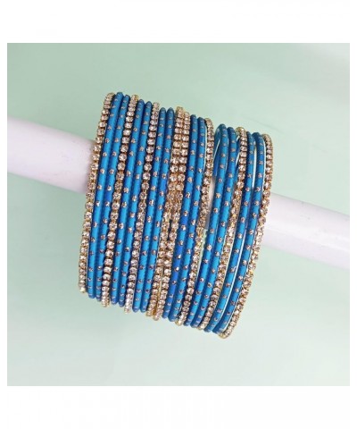 Indian Bangle Set Rhinestone CZ Plain Metal Bracelet Bangle Jewelry for Women Picton Blue (Set of 20 Pcs) 2-4 $11.28 Bracelets