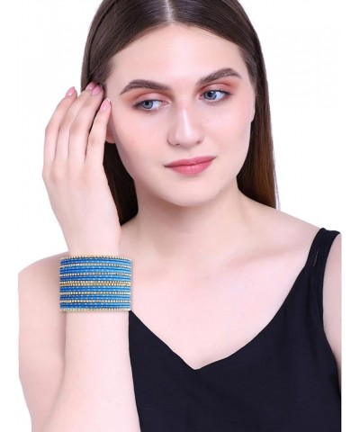 Indian Bangle Set Rhinestone CZ Plain Metal Bracelet Bangle Jewelry for Women Picton Blue (Set of 20 Pcs) 2-4 $11.28 Bracelets