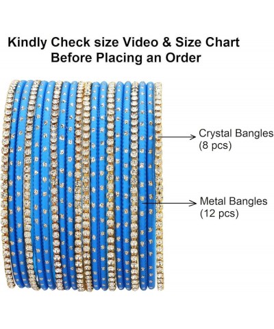 Indian Bangle Set Rhinestone CZ Plain Metal Bracelet Bangle Jewelry for Women Picton Blue (Set of 20 Pcs) 2-4 $11.28 Bracelets