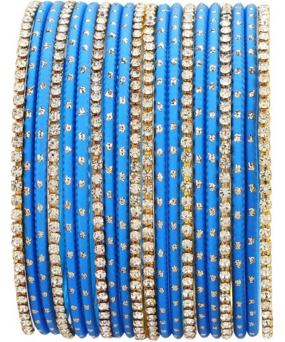 Indian Bangle Set Rhinestone CZ Plain Metal Bracelet Bangle Jewelry for Women Picton Blue (Set of 20 Pcs) 2-4 $11.28 Bracelets