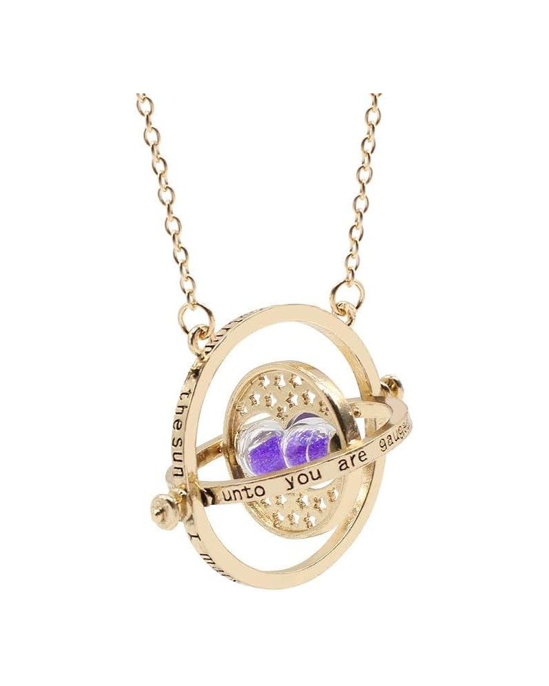 Time Necklace, Time Converter Pendant Necklace with Spinning Hourglass Women and Girls Decoration Pendant Golden Purple Hourg...