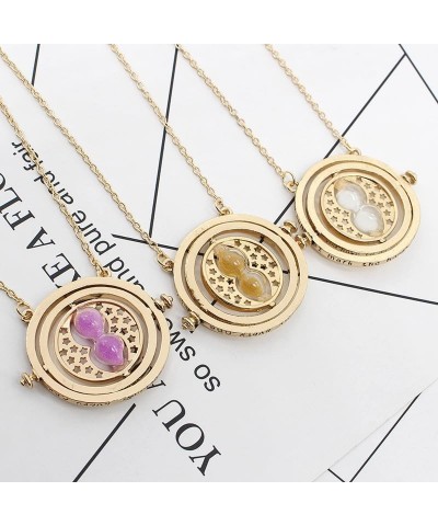 Time Necklace, Time Converter Pendant Necklace with Spinning Hourglass Women and Girls Decoration Pendant Golden Purple Hourg...