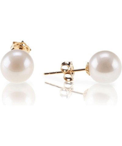 18K Gold Plated Sterling Silver Round Stud White Simulated Shell Pearl Earrings Yellow Gold 10mm $8.81 Earrings