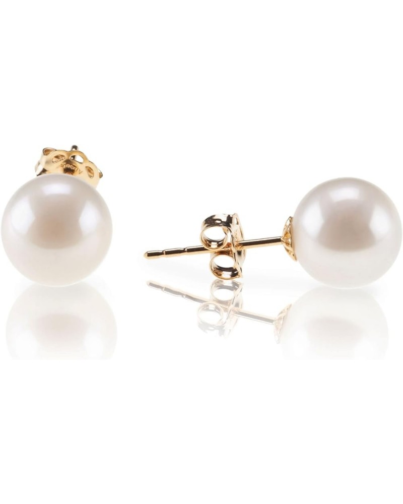 18K Gold Plated Sterling Silver Round Stud White Simulated Shell Pearl Earrings Yellow Gold 10mm $8.81 Earrings