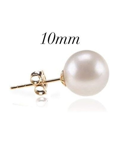 18K Gold Plated Sterling Silver Round Stud White Simulated Shell Pearl Earrings Yellow Gold 10mm $8.81 Earrings