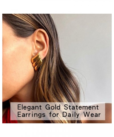 Geometric Rectangle Gold Stud Earrings Irregular Hammered Chunky Statement Square Earrings for Women Trendy Gold Wings $7.83 ...