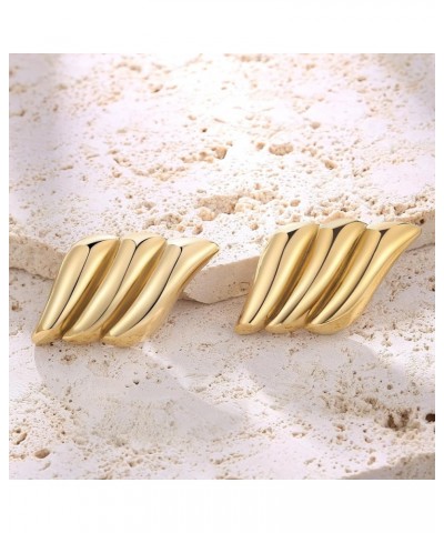 Geometric Rectangle Gold Stud Earrings Irregular Hammered Chunky Statement Square Earrings for Women Trendy Gold Wings $7.83 ...