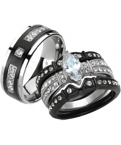 Her and His 4 Piece Black Stainless Steel and Titanium Wedding Engagement Ring Band Set Size Women's 09 Men's 08 $23.87 Sets