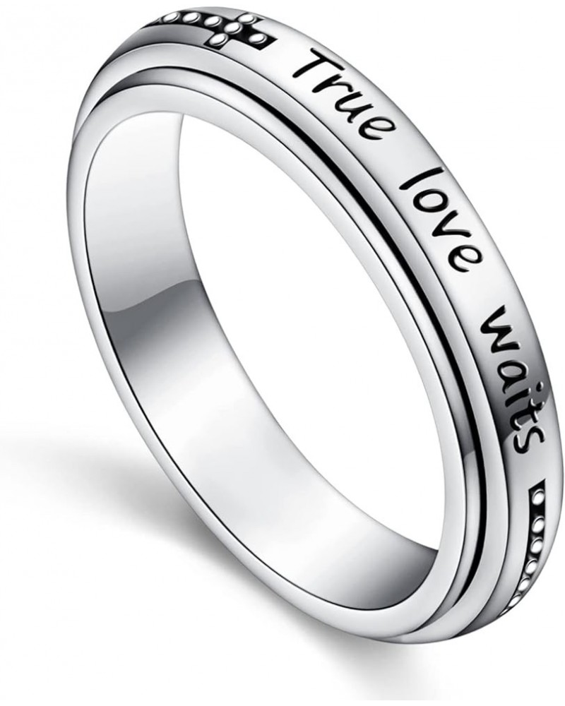 S925 Sterling Silver Faith Hope Love Spinner Rings Inspirational Anti Anxiety Ring Fidget Ring true love waits $12.47 Rings