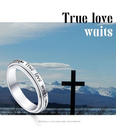 S925 Sterling Silver Faith Hope Love Spinner Rings Inspirational Anti Anxiety Ring Fidget Ring true love waits $12.47 Rings