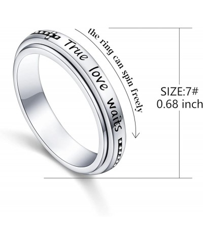 S925 Sterling Silver Faith Hope Love Spinner Rings Inspirational Anti Anxiety Ring Fidget Ring true love waits $12.47 Rings