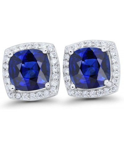 Halo Cushion Bridal Earrings Cushion Round Cubic Zirconia 925 Sterling Silver Simulated Blue Sapphire CZ $12.60 Earrings