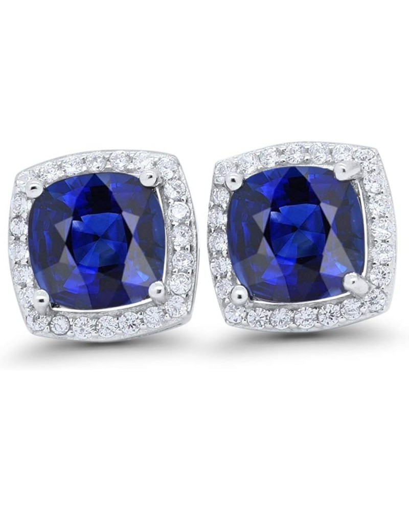 Halo Cushion Bridal Earrings Cushion Round Cubic Zirconia 925 Sterling Silver Simulated Blue Sapphire CZ $12.60 Earrings