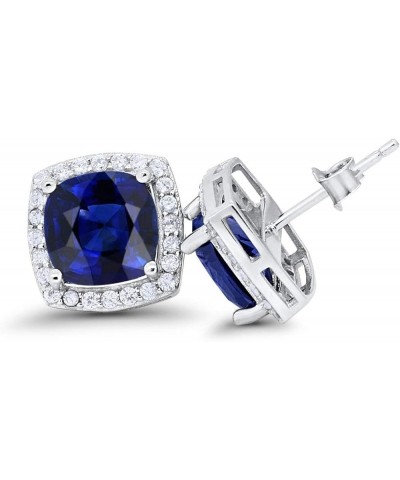 Halo Cushion Bridal Earrings Cushion Round Cubic Zirconia 925 Sterling Silver Simulated Blue Sapphire CZ $12.60 Earrings