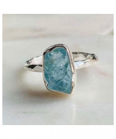 Natural Raw Aquamarine Ring Statement Ring Hammered Dainty Ring Rough Aquamarine Jewelry 925 Sterling Silver Gemstone Ring $1...