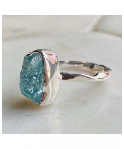 Natural Raw Aquamarine Ring Statement Ring Hammered Dainty Ring Rough Aquamarine Jewelry 925 Sterling Silver Gemstone Ring $1...