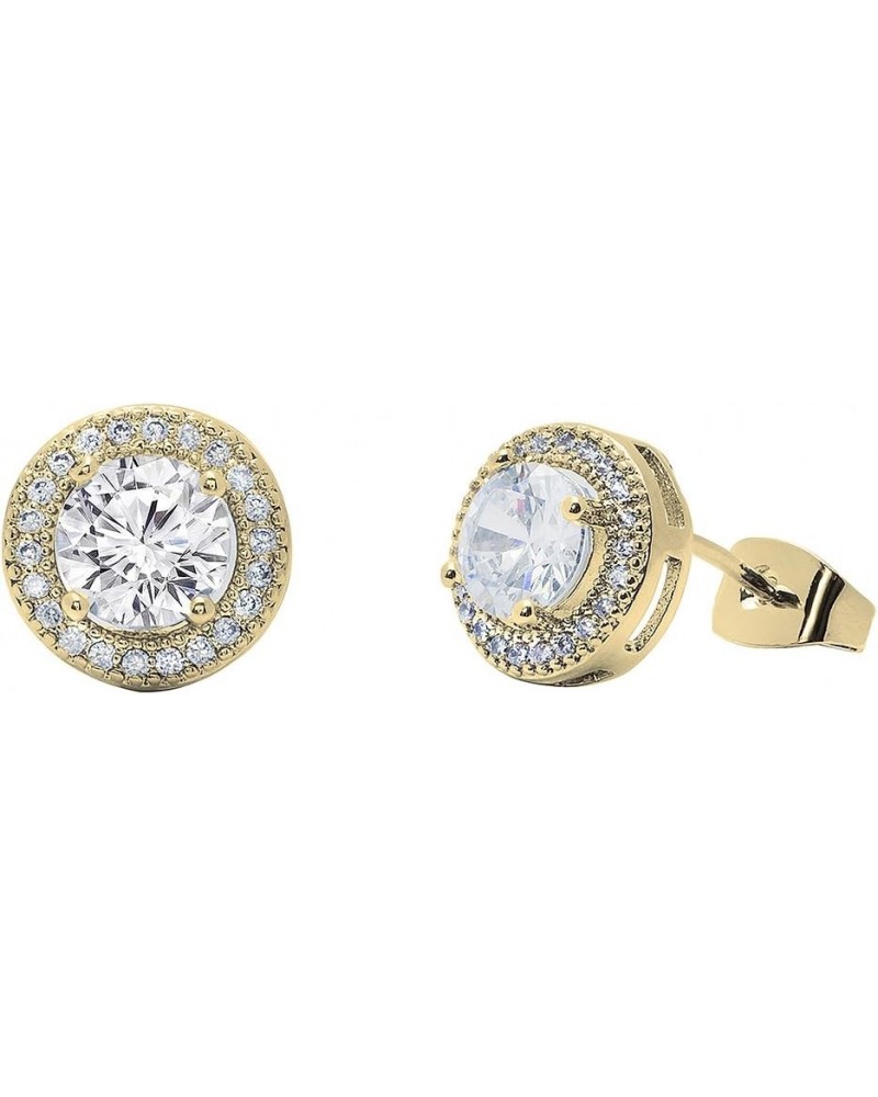 Mariah 18k Gold Plated Round Cut CZ Halo Stud Earrings, Sparkling Cluster Stud Earring Set w/Solitaire Round Cut Gemstone, We...