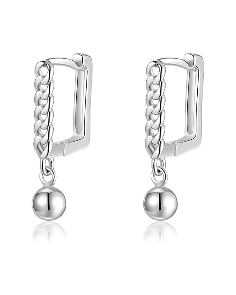 925 Sterling Silver U Hoop Earrings for Women Teen Girls Square Hoop Earrings Minimalist Chain Earrings Small Ball Dangly Hoo...