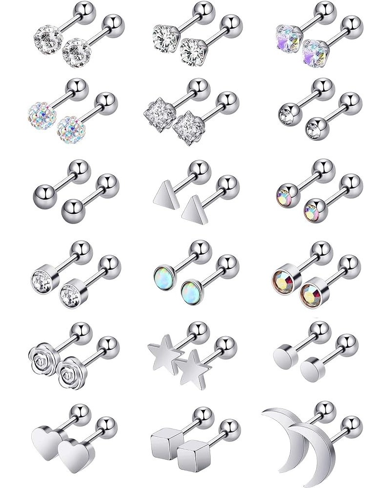 18 Pairs Stainless Steel Stud Earrings Solid Rhinestone Earring Cartilage Earrings Helix Ear Piercing Jewelry for Women Men 1...