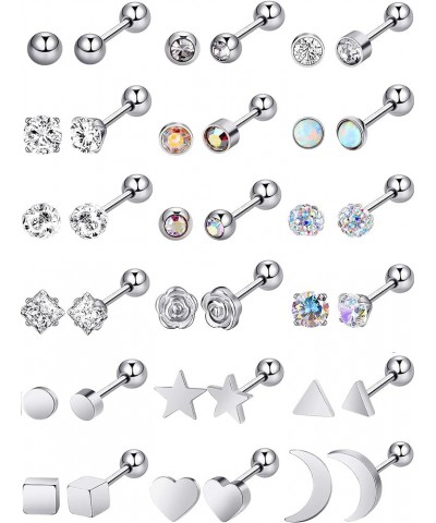 18 Pairs Stainless Steel Stud Earrings Solid Rhinestone Earring Cartilage Earrings Helix Ear Piercing Jewelry for Women Men 1...