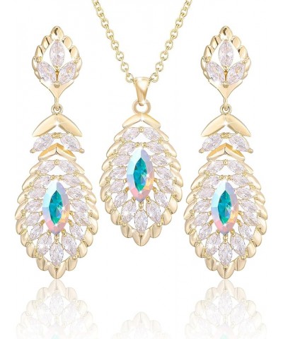 Oval Crystal Pendant Dangle Necklaces and Earrings Jewelry Sets for Women Glod Plated Apr-Diamond-14K Gold $17.07 Jewelry Sets